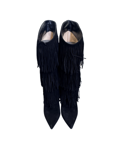Christian Louboutin Black Suede Fringe Boots
