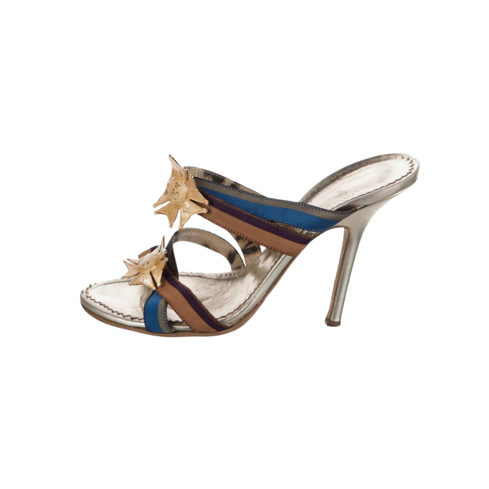 Roberto Cavalli Medallion Heels with Detachable Pearl Ankle Straps