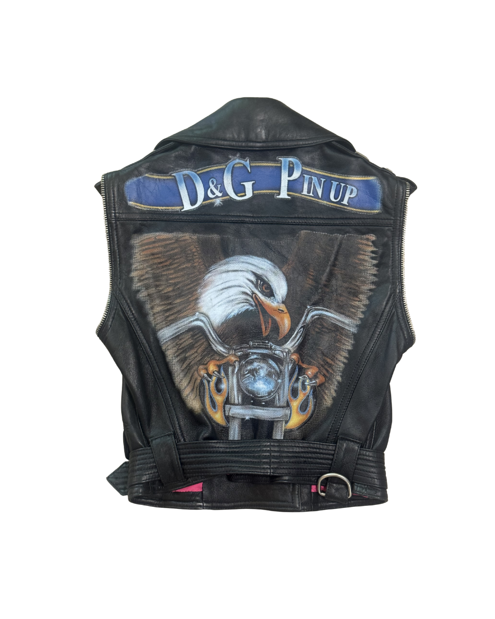 Dolce & Gabbana Black Leather “Pin Up” Moto Vest