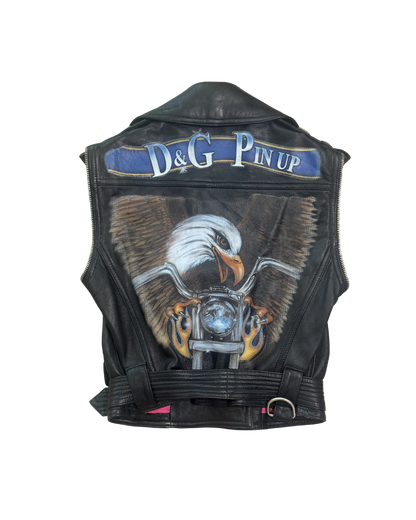 Dolce & Gabbana Black Leather “Pin Up” Moto Vest