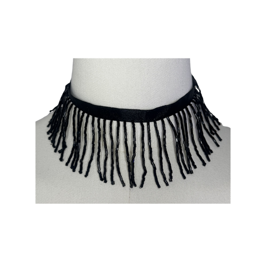 Unbranded Antique Black Beaded Fringe Choker Necklace