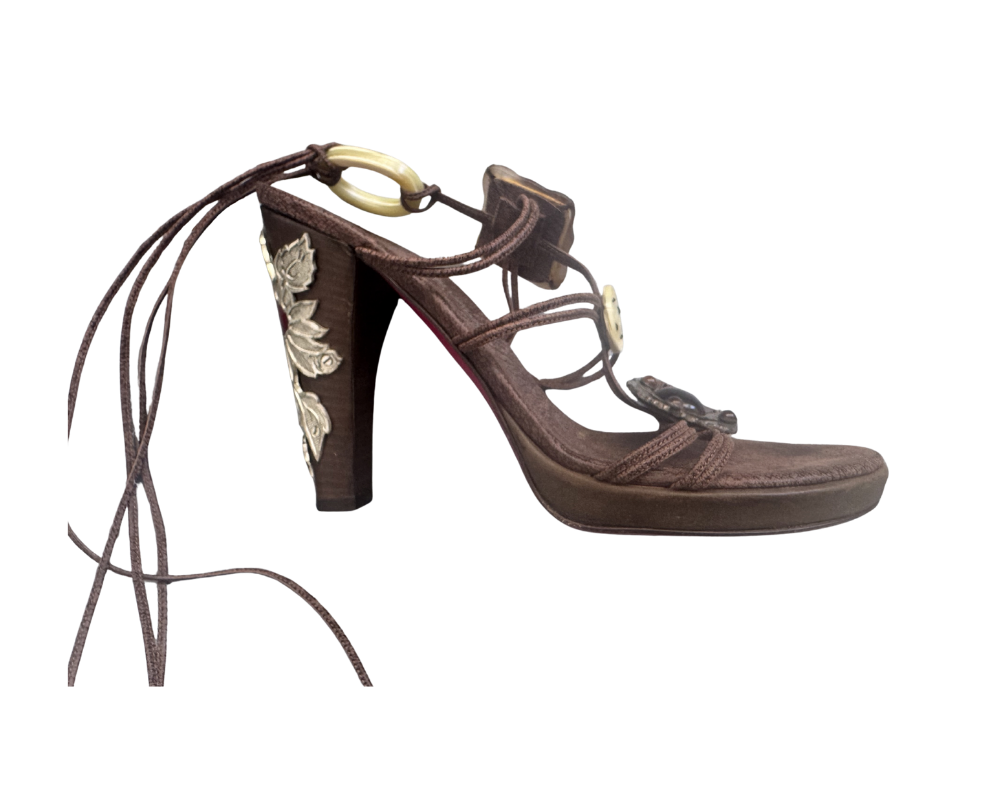 Emanuel Ungaro Embellished Lace Up Heels