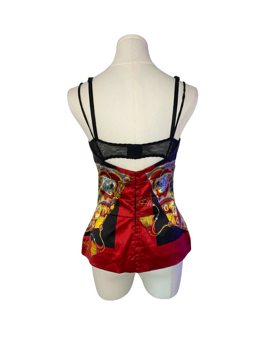 Dolce & Gabbana Chinese Lantern Printed Silk Corset Top