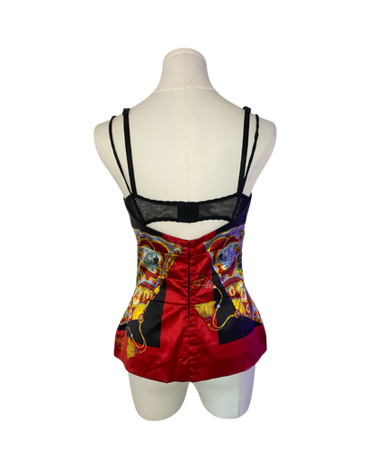 Dolce & Gabbana Chinese Lantern Printed Silk Corset Top