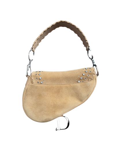 Christian Dior Suede Embellished Whipstitch Saddle Bag