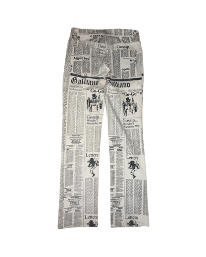 John Galliano White Newspaper Print Jeans