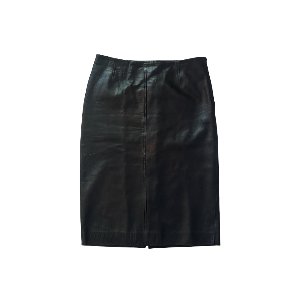 Gucci Black Leather Midi Skirt