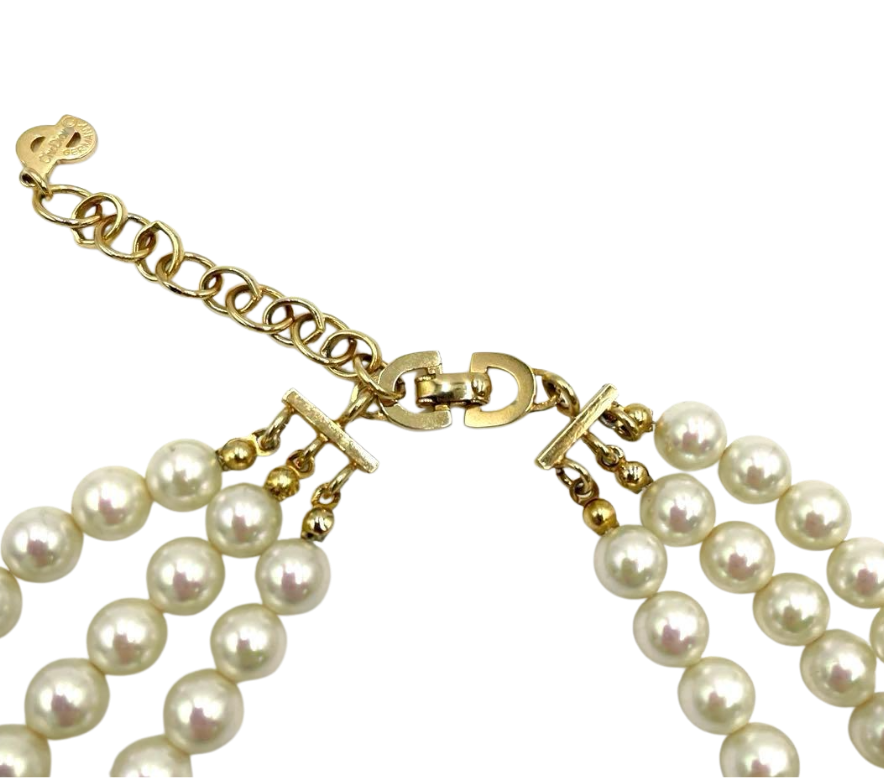 Christian Dior Triple Strand Pearl Necklace