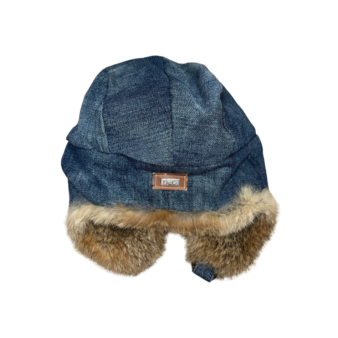 Dolce & Gabbana Rabbit Fur Denim Flight Cap
