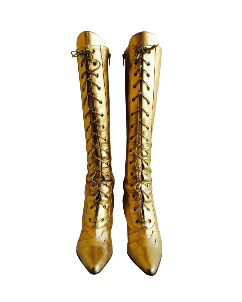 Christian Dior Gold Leather Ostrich Boots