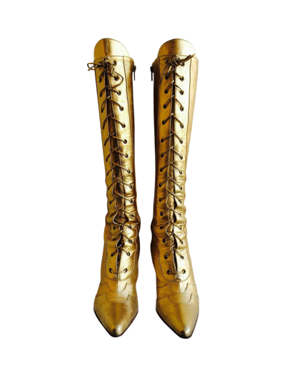 Christian Dior Gold Leather Ostrich Boots