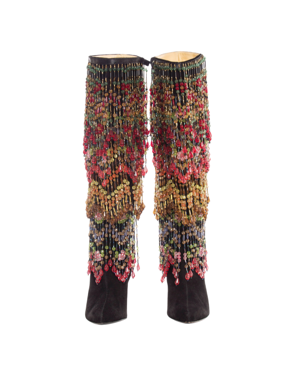 Todd Oldham Black Suede Boots w/ Detachable Polychrome Beads