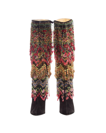 Todd Oldham Black Suede Boots w/ Detachable Polychrome Beads