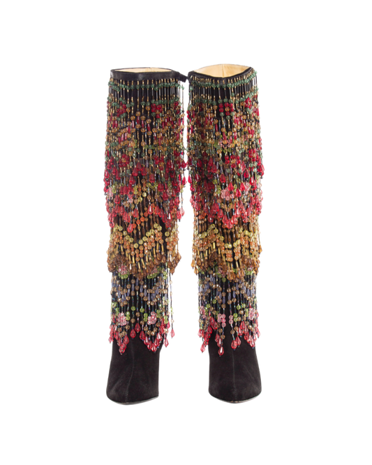 Todd Oldham Black Suede Boots w/ Detachable Polychrome Beads