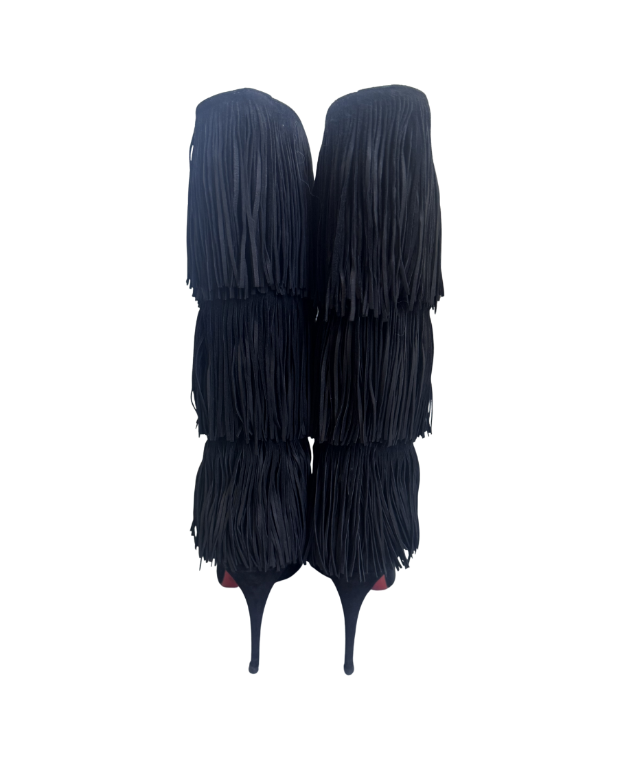 Christian Louboutin Black Suede Fringe Boots