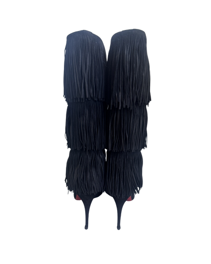 Christian Louboutin Black Suede Fringe Boots