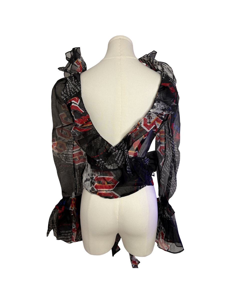 Dolce & Gabbana "Acid Rock” Chiffon Ruffle Wrap Top