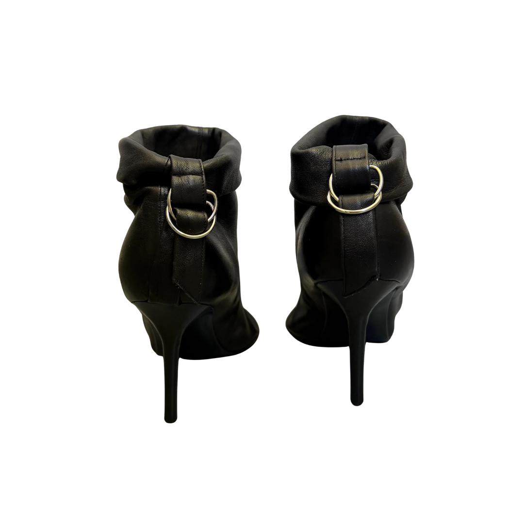 Plein Sud Black Leather Open Toe Short Boots