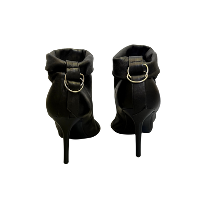 Plein Sud Black Leather Open Toe Short Boots