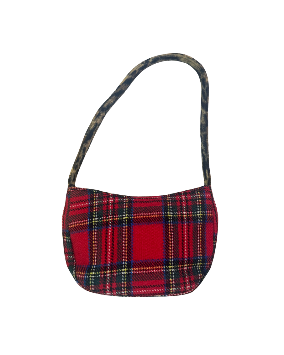 Blugirl by Blumarine Plaid Mini Bag with Leopard Trim & Beaded Fringe