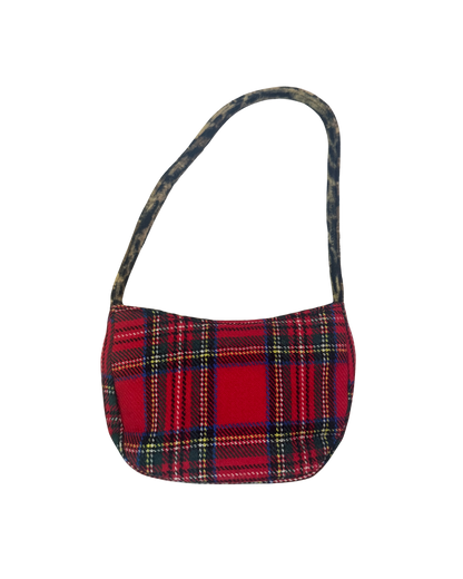 Blugirl by Blumarine Plaid Mini Bag with Leopard Trim & Beaded Fringe
