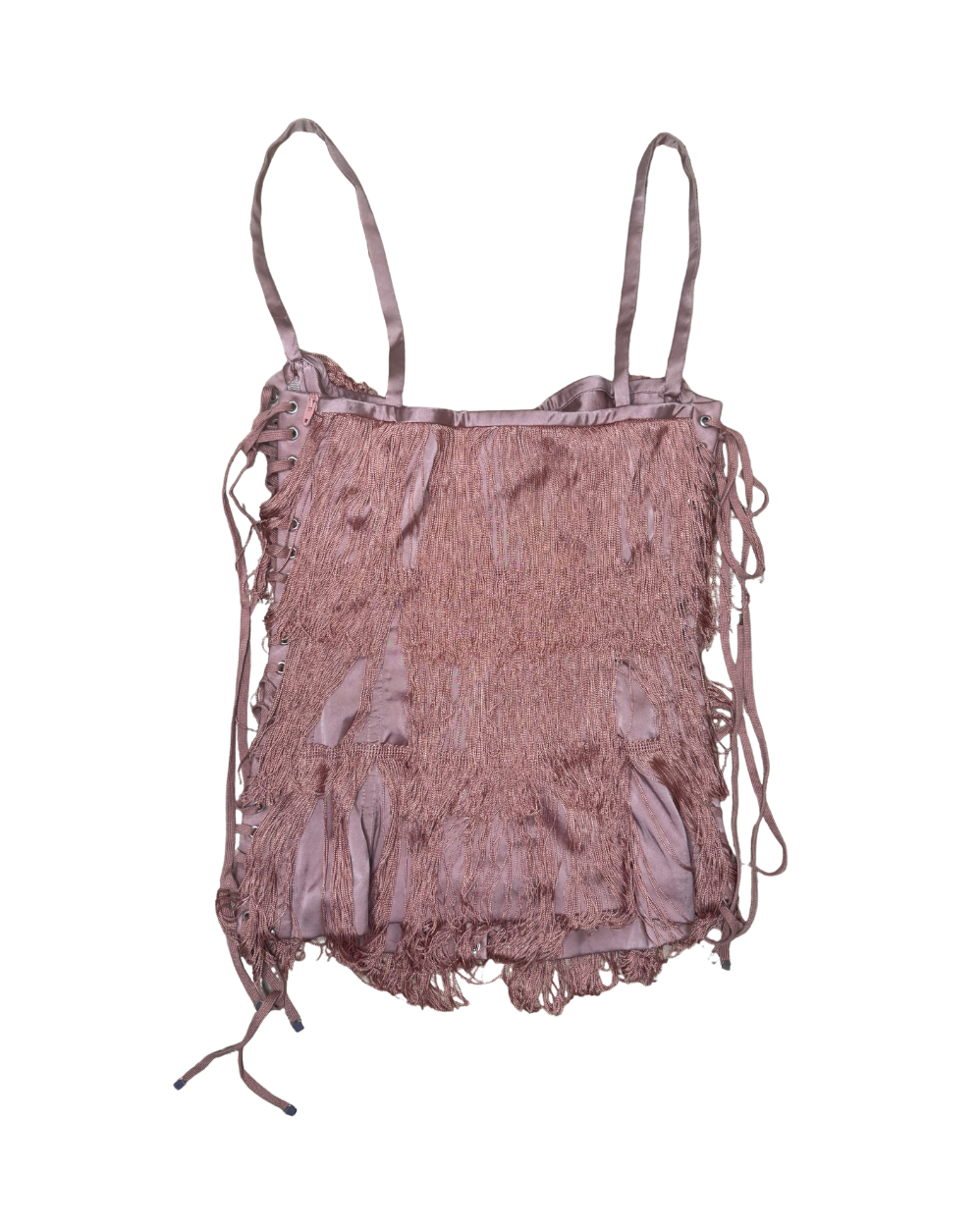 Dolce & Gabbana Pink Fringe Lace Up Corset Top