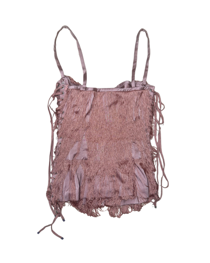 Dolce & Gabbana Pink Fringe Lace Up Corset Top