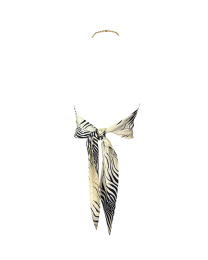 Roberto Cavalli Zebra Halter Top w/ Swarovski Crystals