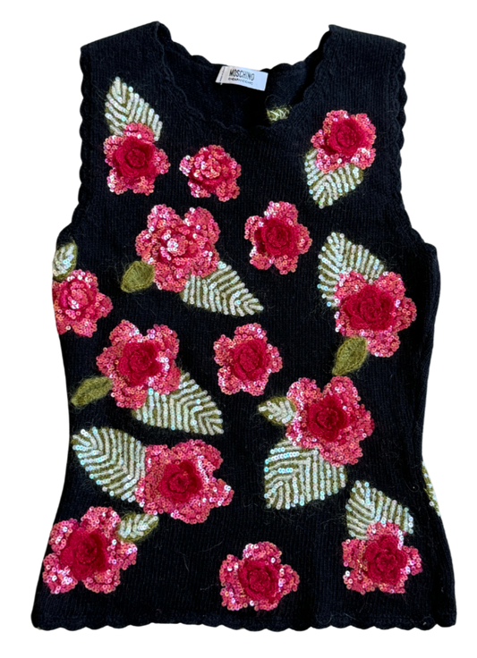 Moschino Chic & Cheap Sequin Flower Wool Vest