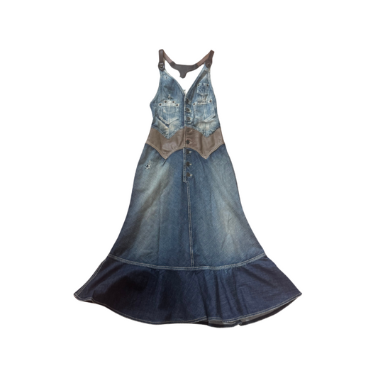 Dsquared² Leather Accent Denim Dress