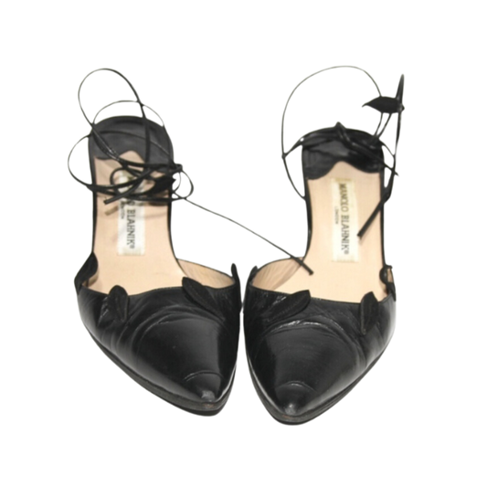 Manolo Blahnik Black Leaf Motif Heels