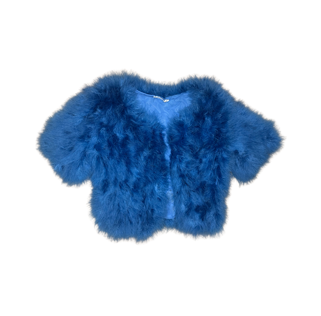 Sonia Rykiel Blue Marabou Feather Short Sleeve Jacket