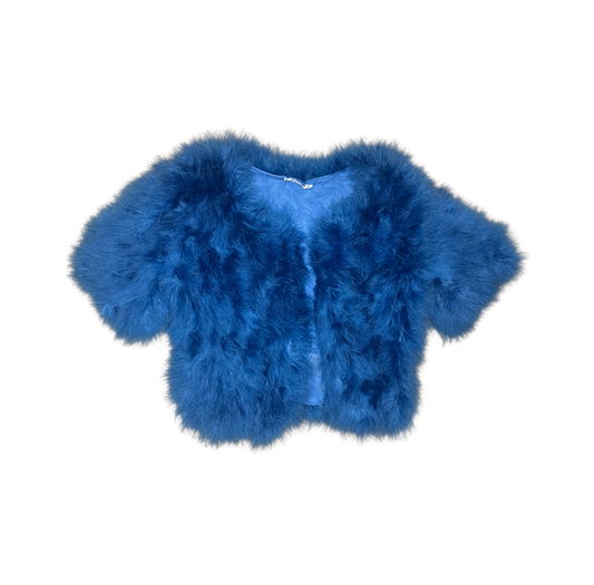 Sonia Rykiel Blue Marabou Feather Short Sleeve Jacket