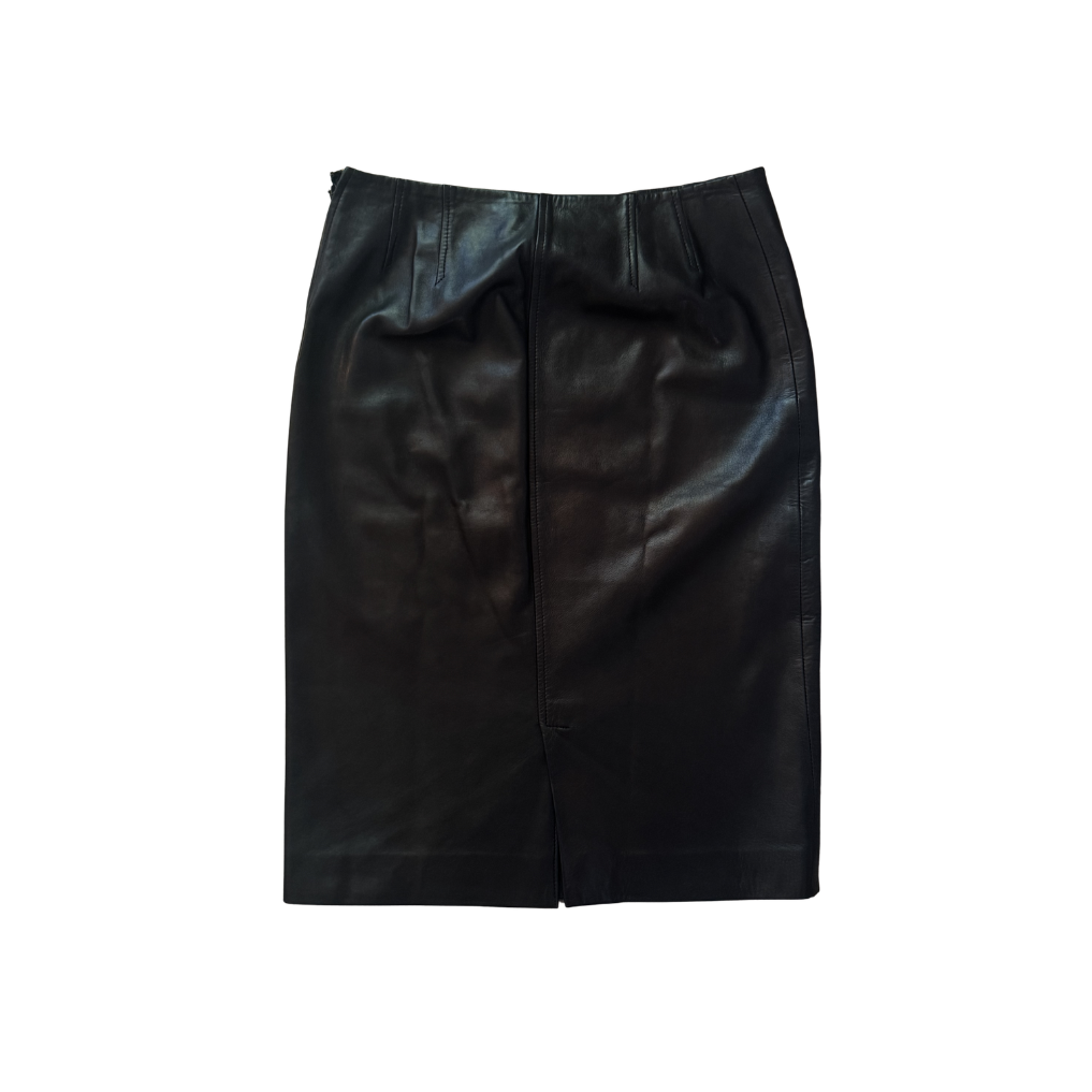 Gucci Black Leather Midi Skirt
