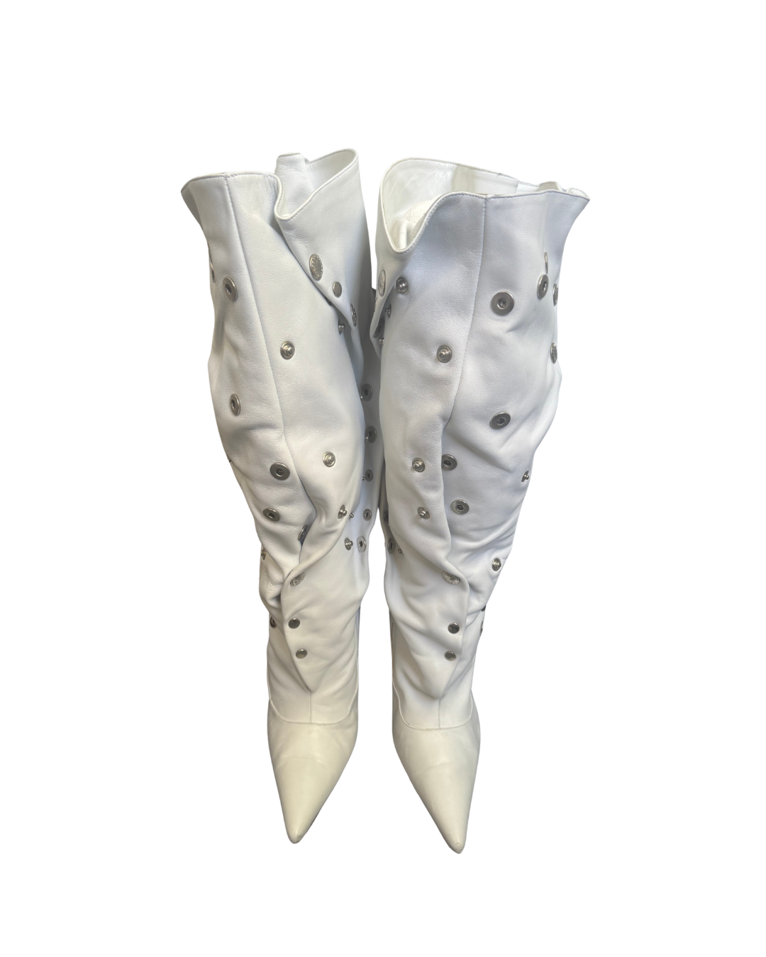 Dolce & Gabbana White Slouchy Leather Snap Boots