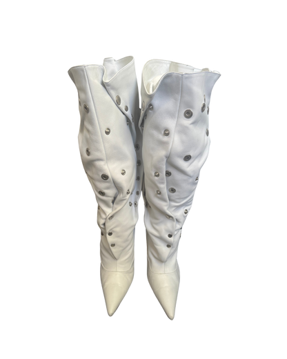 Dolce & Gabbana White Slouchy Leather Snap Boots