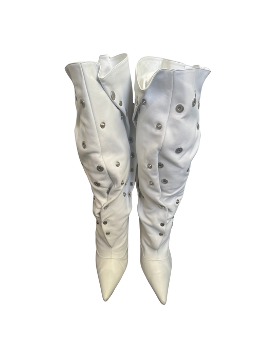 Dolce & Gabbana White Slouchy Leather Snap Boots