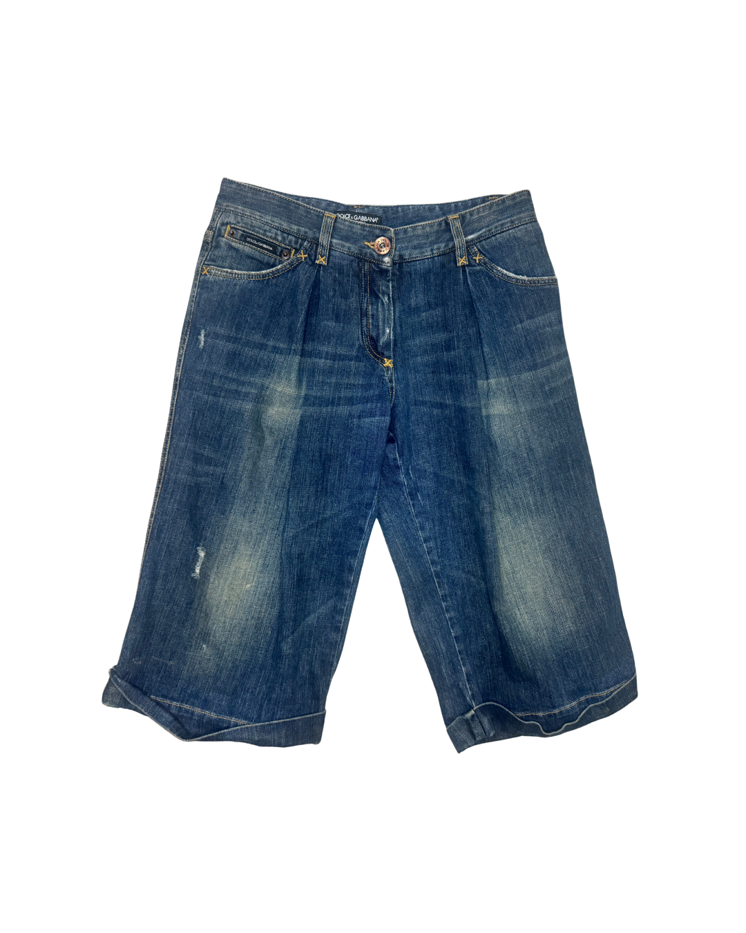 Dolce & Gabbana Long Denim Logo Shorts