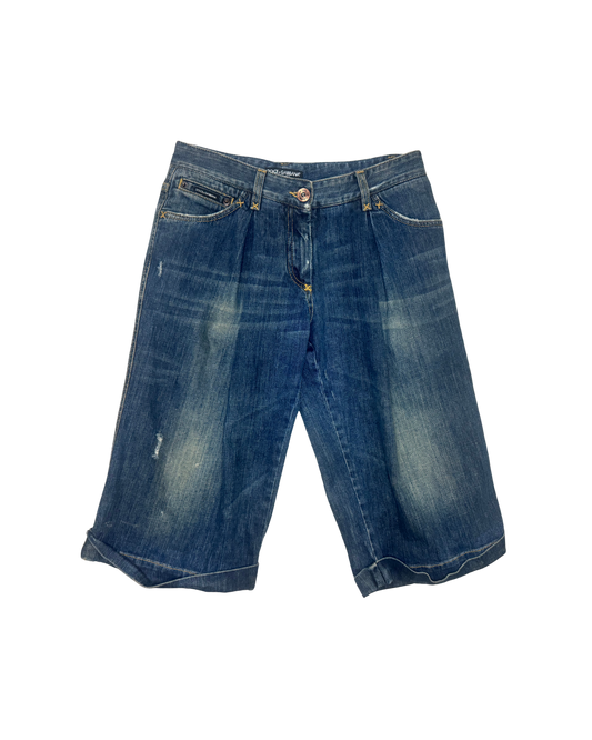 Dolce & Gabbana Long Denim Logo Shorts