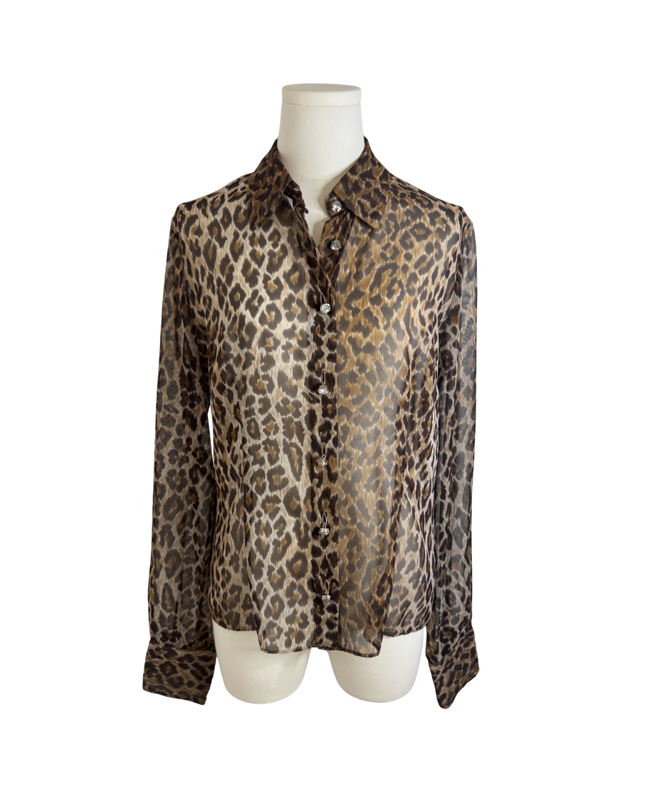 Dolce & Gabbana Leopard Sheer Button-Up Top