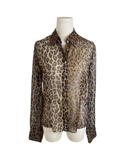 Dolce & Gabbana Leopard Sheer Button-Up Top