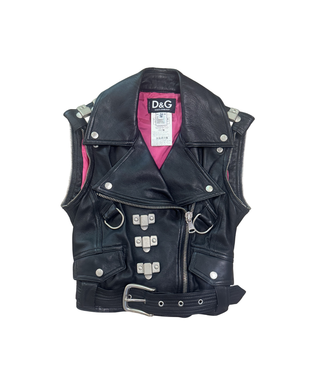 Dolce & Gabbana Black Leather “Pin Up” Moto Vest
