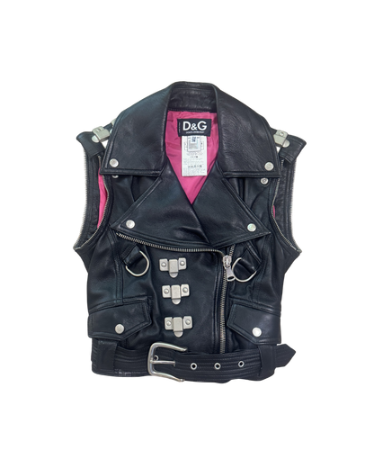 Dolce & Gabbana Black Leather “Pin Up” Moto Vest