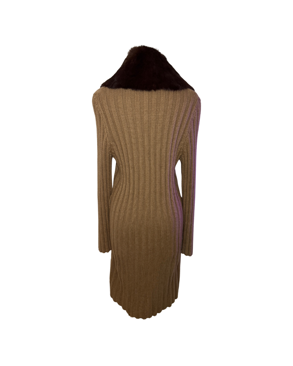 Dolce & Gabbana Long Knit Cardigan with Fur Collar