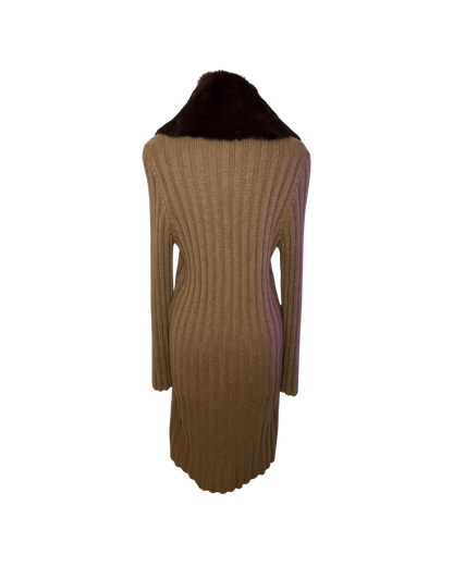 Dolce & Gabbana Long Knit Cardigan with Fur Collar
