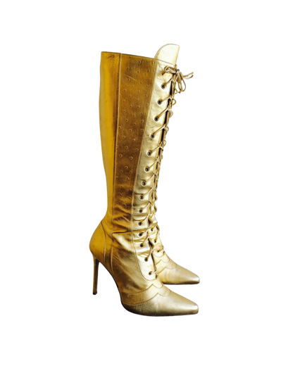 Christian Dior Gold Leather Ostrich Boots