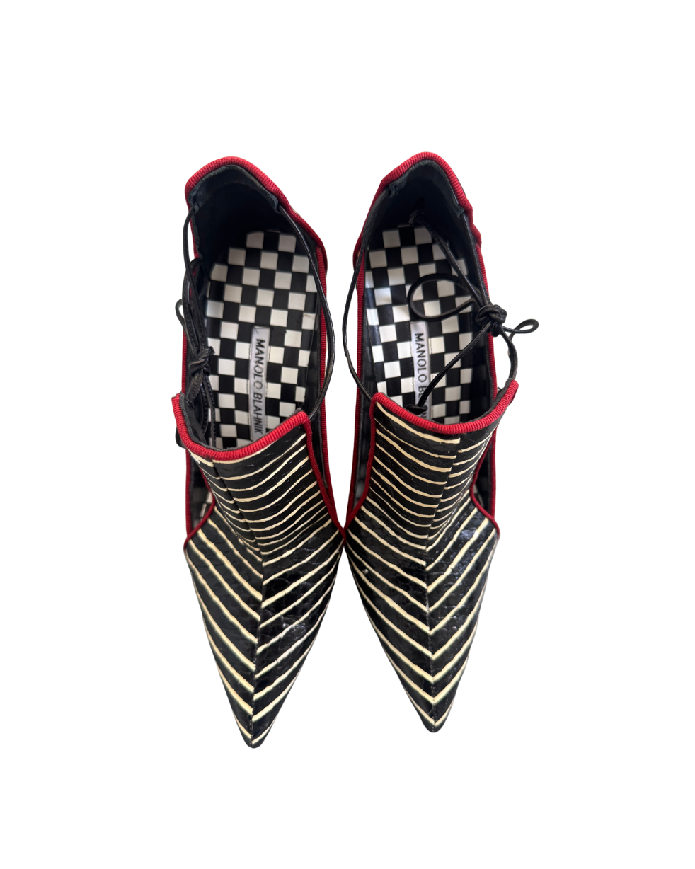 Manolo Blahnik Striped Cutout Heels