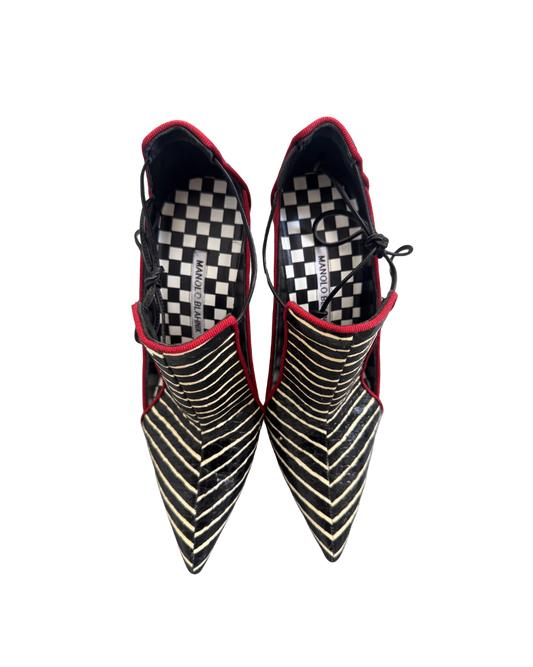 Manolo Blahnik Striped Cutout Heels
