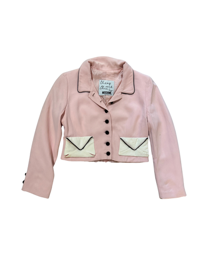 Moschino Jeans Cropped Pink Envelope Blazer