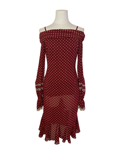Keita Maruyama Red Polka Dot Off-The-Shoulder Maxi Dress